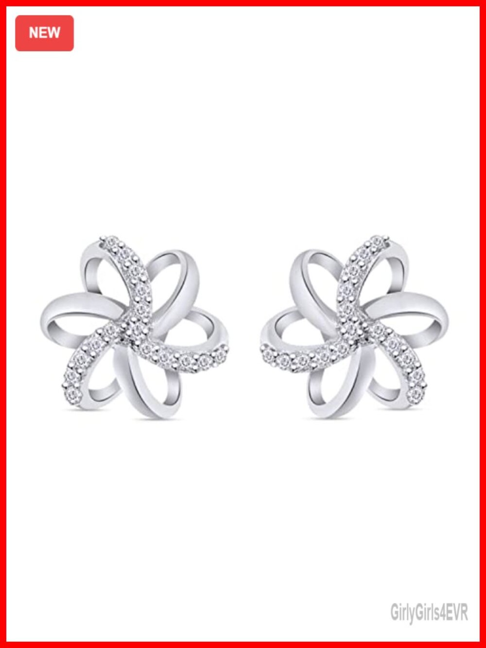 Spiral Flower Stud Earrings 10K Gold or 925 Silver 0.10 CT Natural Diamond